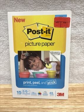 3M Post-It Picture Paper Semi Gloss Print Peel Stick Paper 15 Sheets NWT 4"x6"